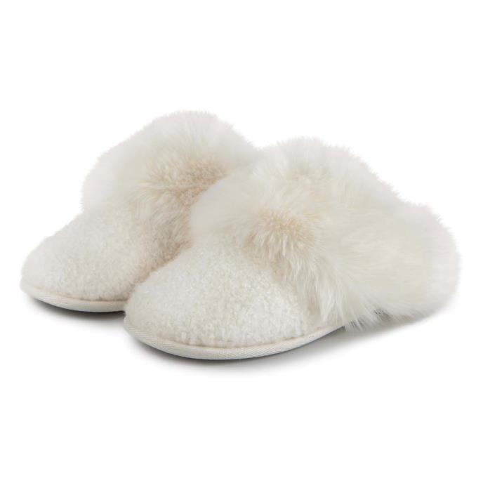 totes toasties® Ladies Textured Sparkle Faux Fur Mule Slippers Cream Extra Image 2